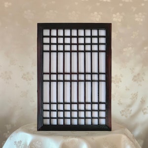 Korean Traditional Handmade Dark Wooden Lattice Frame with Hanji Paper (전통 목재 문창살)