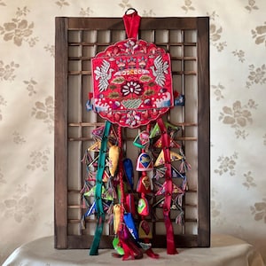 Korean Traditional Handmade Key Tessel (Norigae) Accessory and Ornament for Luck with birds Pattern Including Frame Option (손수 목단 열쇠패 노리개)