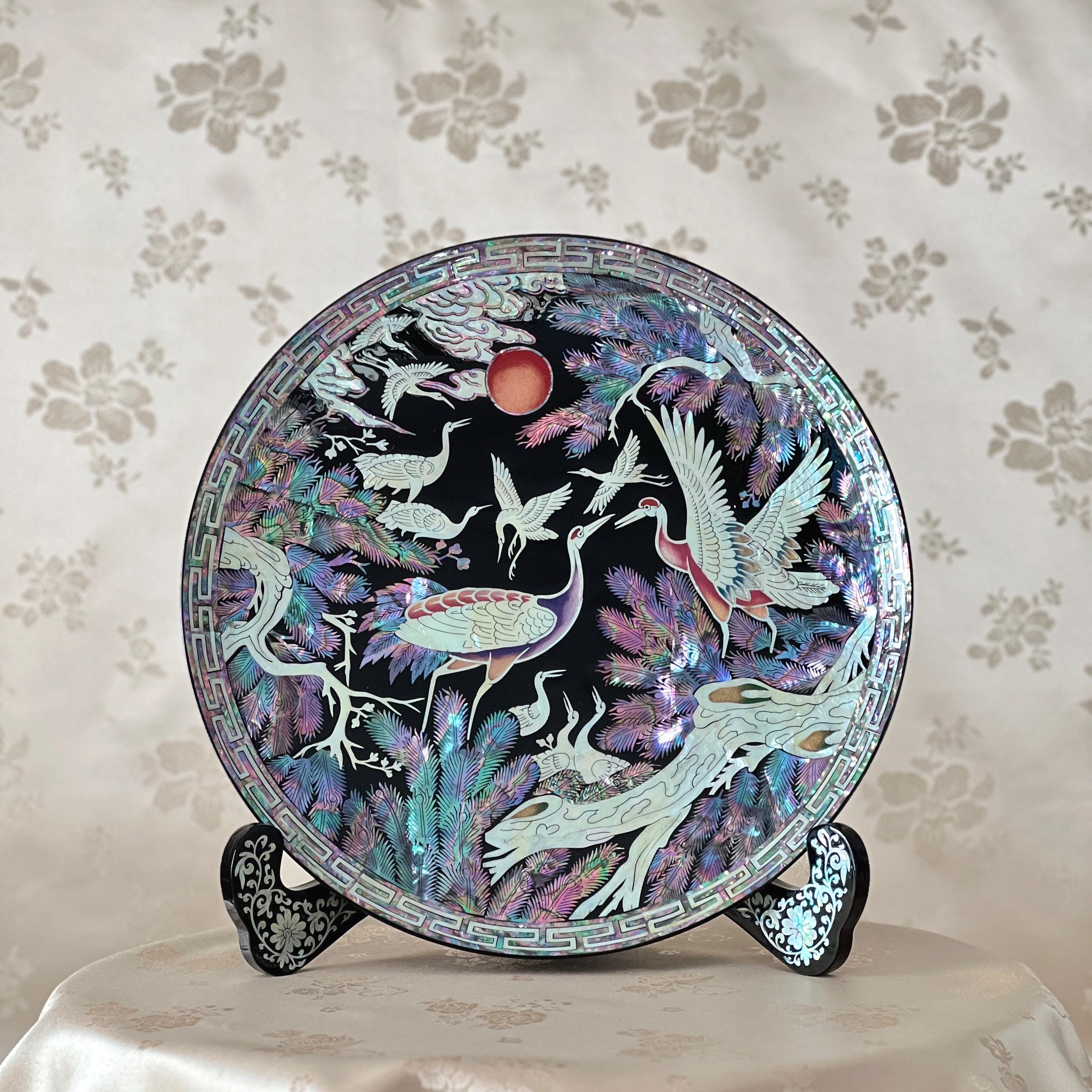 Pattern Plates Large Size Korean Mother-of-pearl Decorative Plate: Large Size, Pine and Crane ...