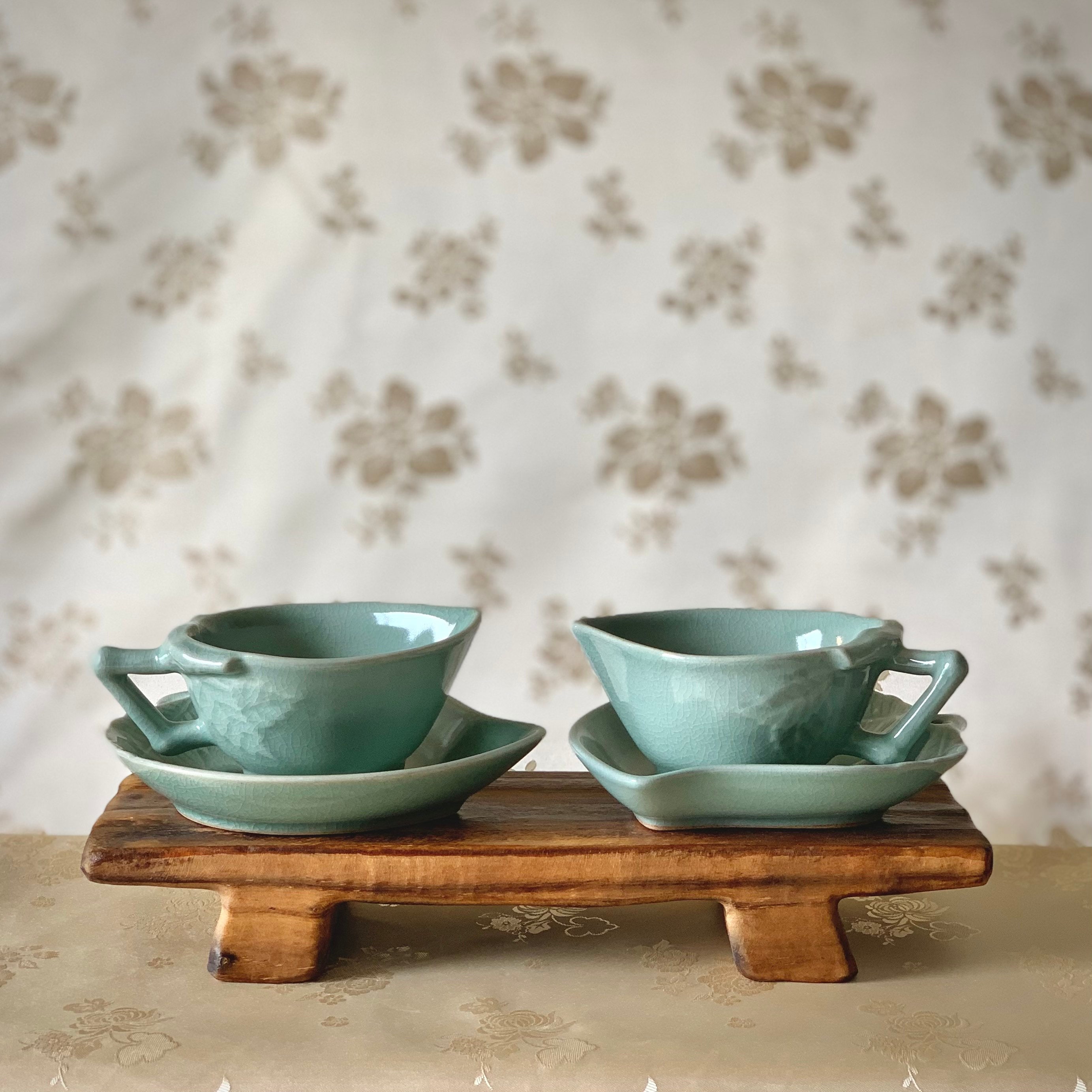 Korean Traditional Celadon Tea Cups With Plates Set Etsy UK