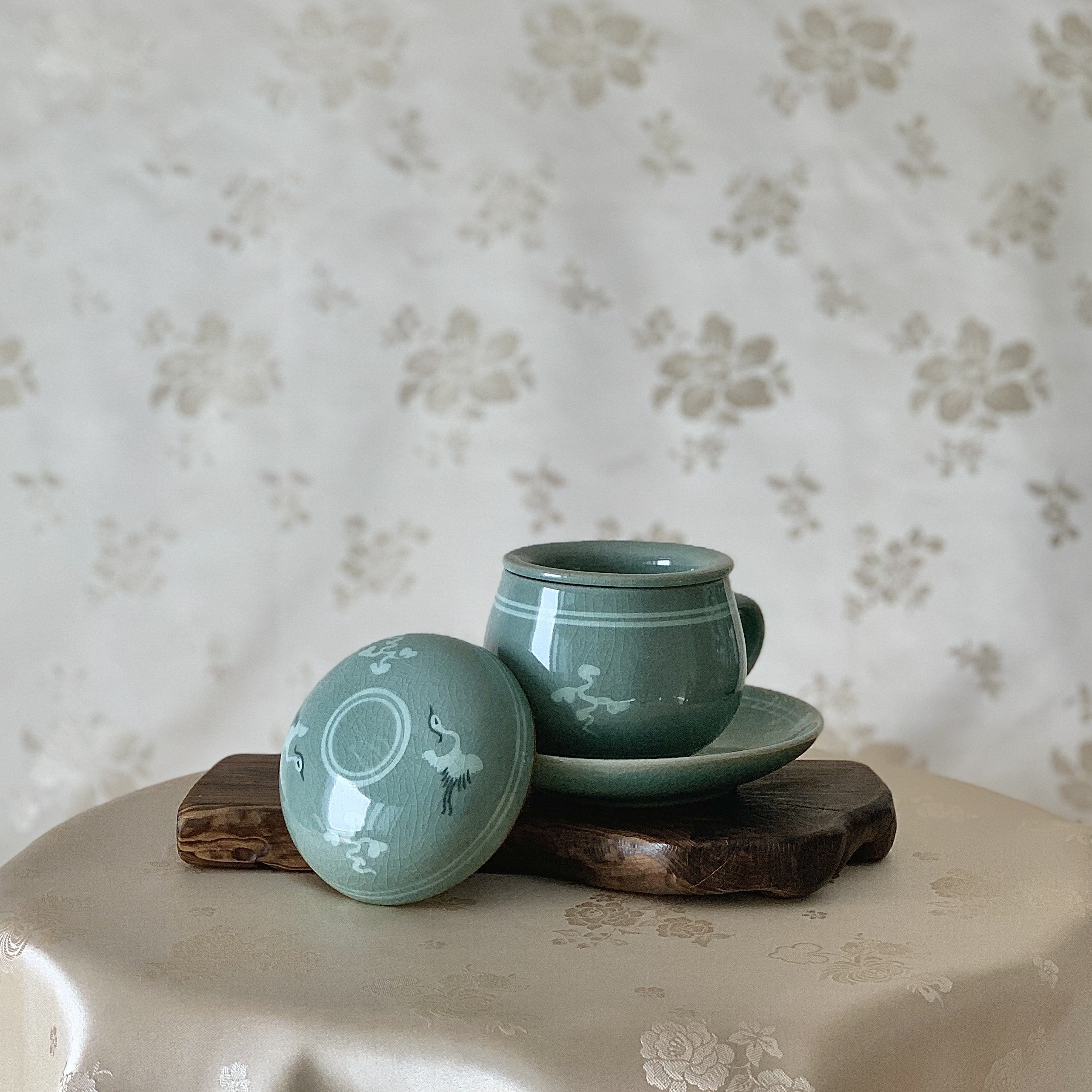 茶道茶碗他12点 茶碗セット 鶴の絵柄 陶器 他 韓国の手作り青磁