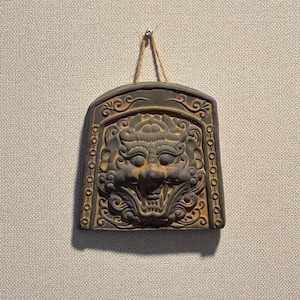 Korean replica of roof-tile (귀면와) Silla dynasty beast mask 'kwimyon' for protection from evil spirits