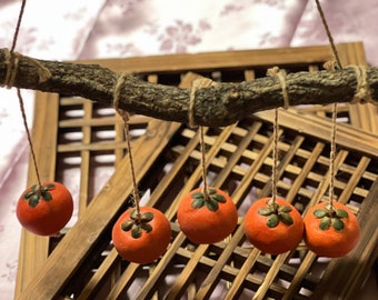 Korean Traditional Folk Fortune Miniature Pottery Persimmons Hanging Ornament (홍시 걸이용 장식)