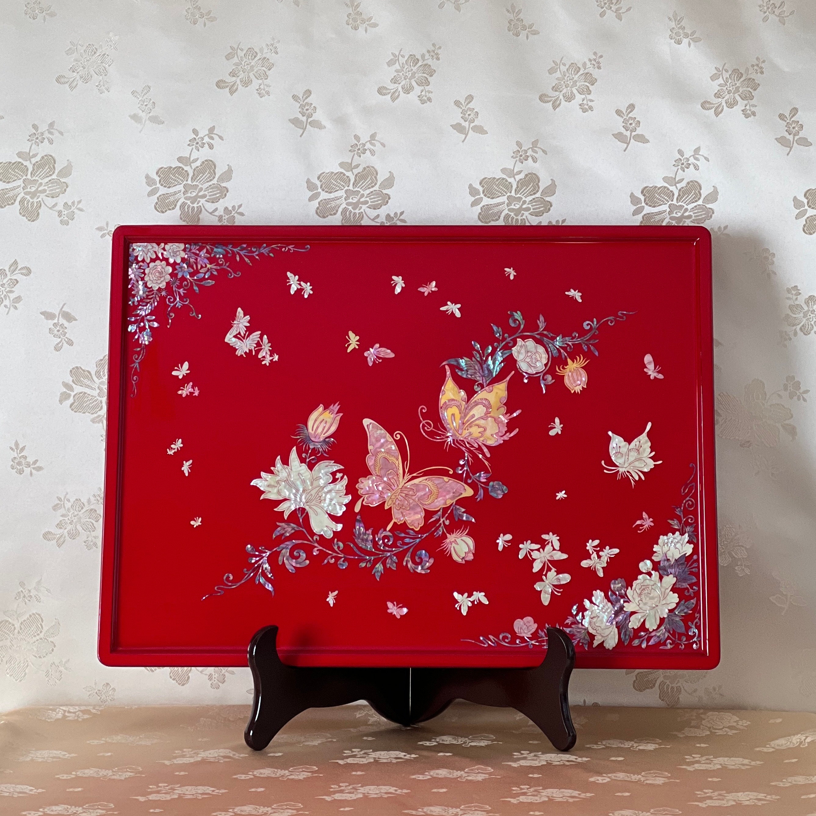 韓国 トレイ Minhwa Patterned Wood Tray