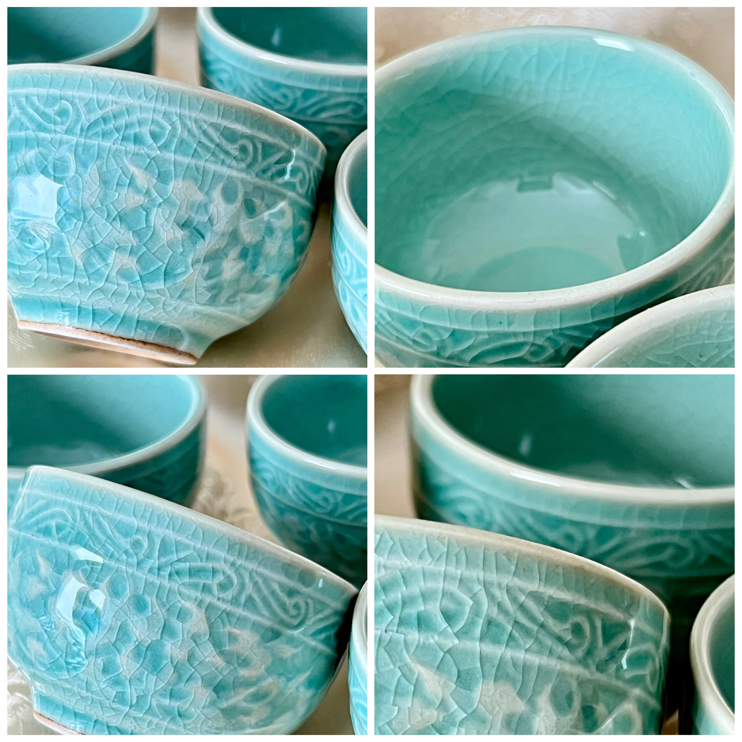 Korean Traditional Handmade Celadon Tea Set With Vine Korean Traditional Handmade Celadon Tea Set With Vine