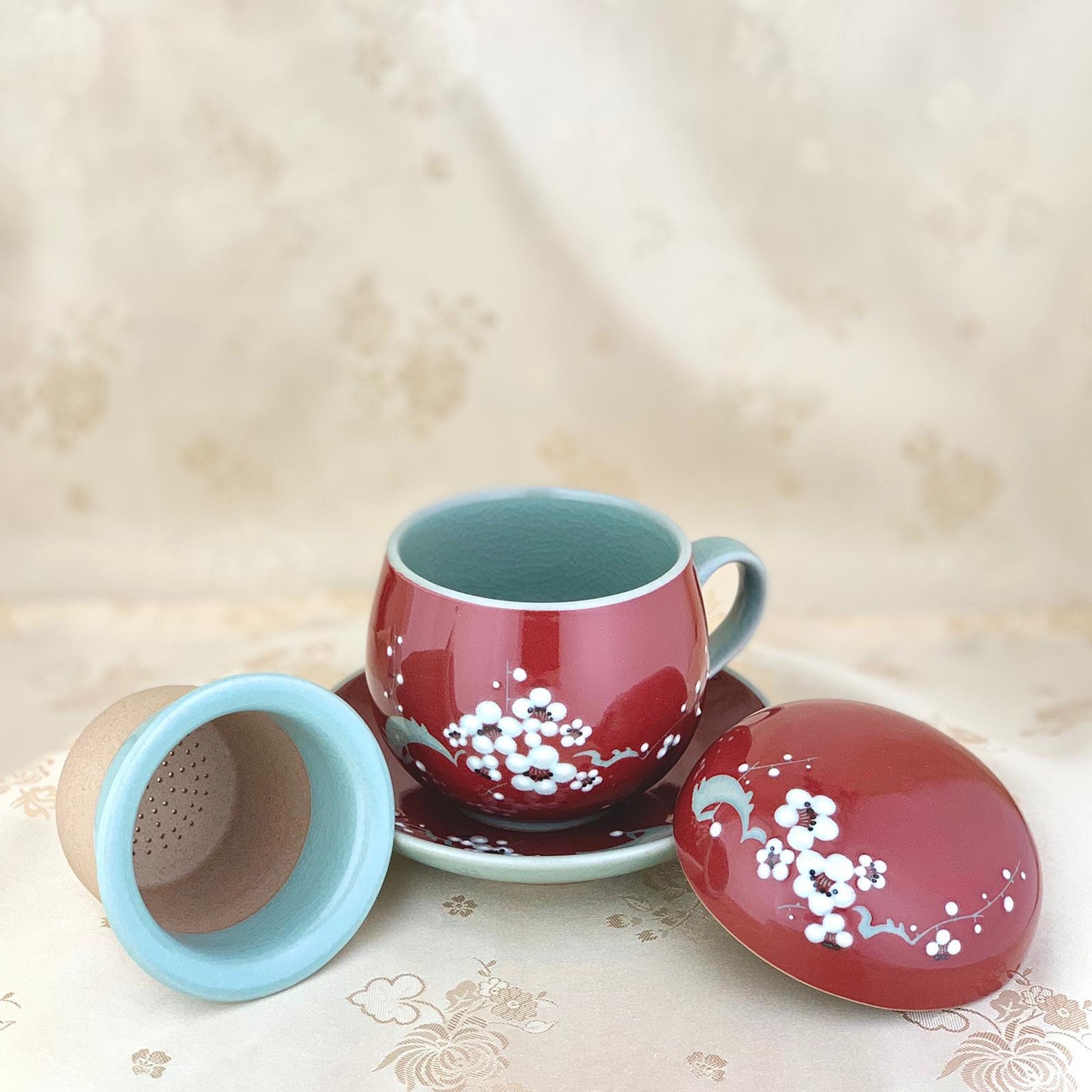Korean traditional Celadon tea cups set with plates flowers Etsy