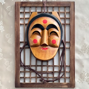 Korean Traditional Handmade Wooden Mask Used in Religious Ceremonies or Dance with Frame option(전통 탈춤 목재 부네탈)
