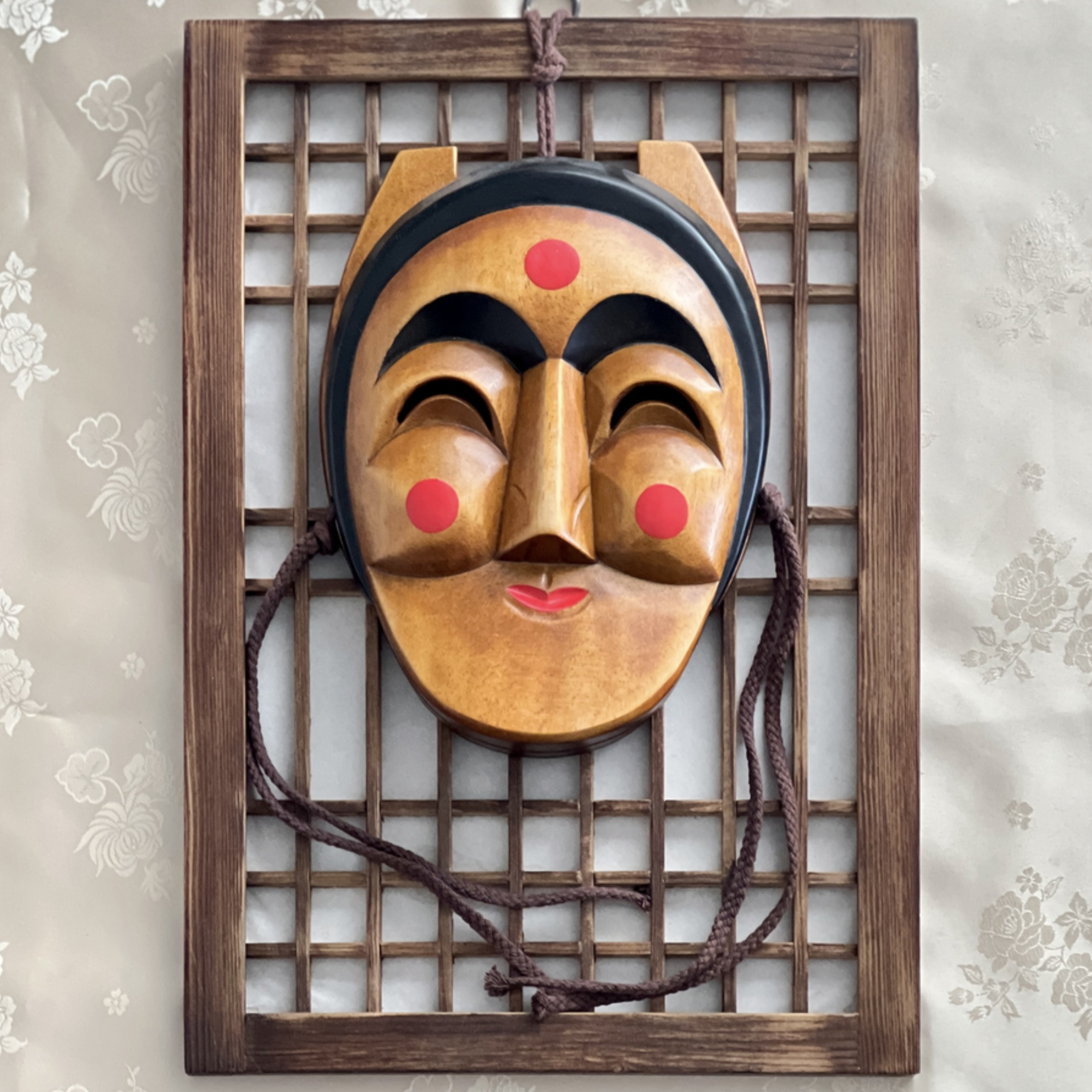 Korean Traditional Handmade Wooden Mask Used in Religious Ceremonies or Dance with Frame option(전통 탈춤 목재 부네탈)
