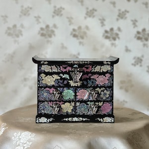 Korean Mother-of-Pearl Jewelry Chest: Butterfly and Peony Motif in Scholar’s Desk Form