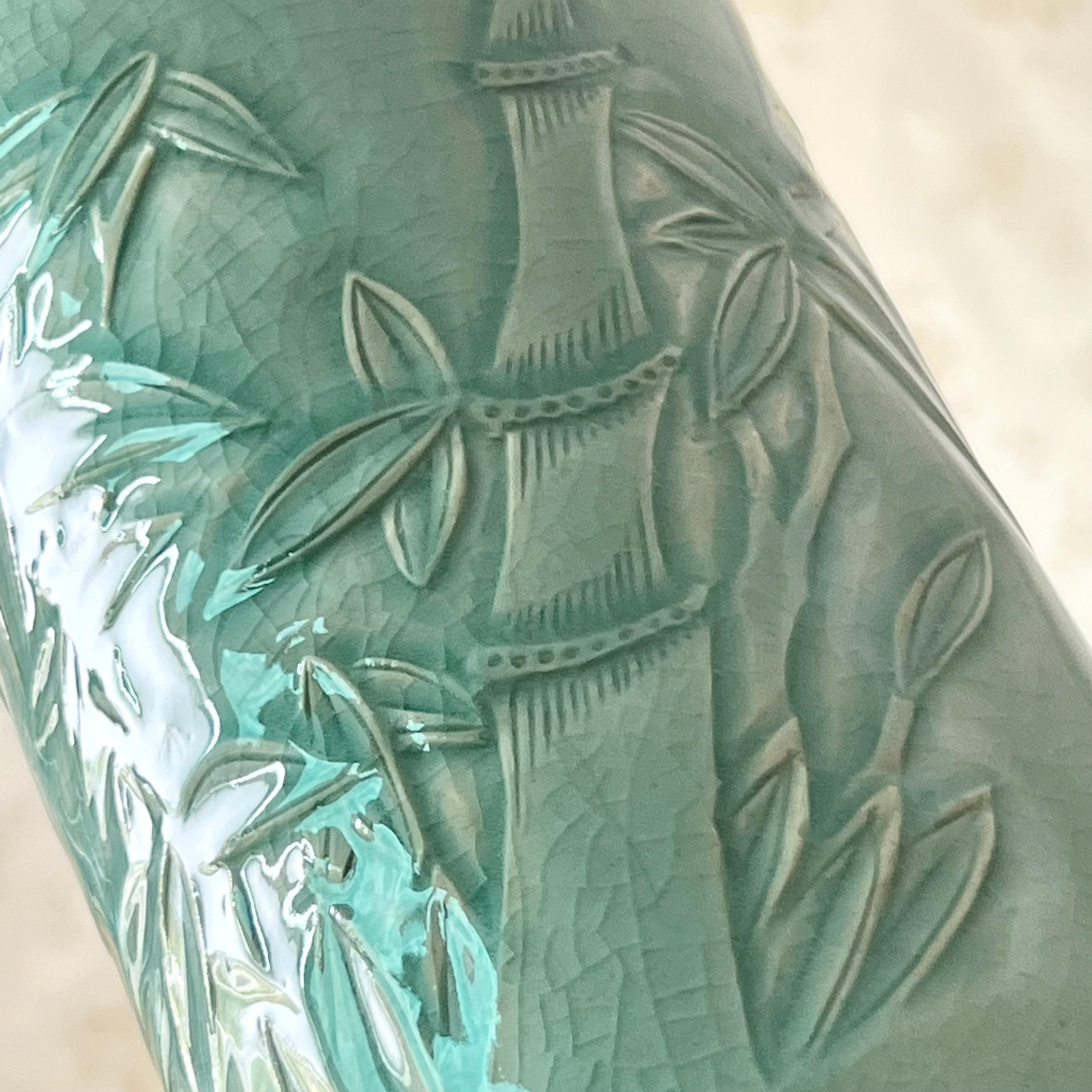 One of a Kind Korean Traditional Handmade Celadon Vase With