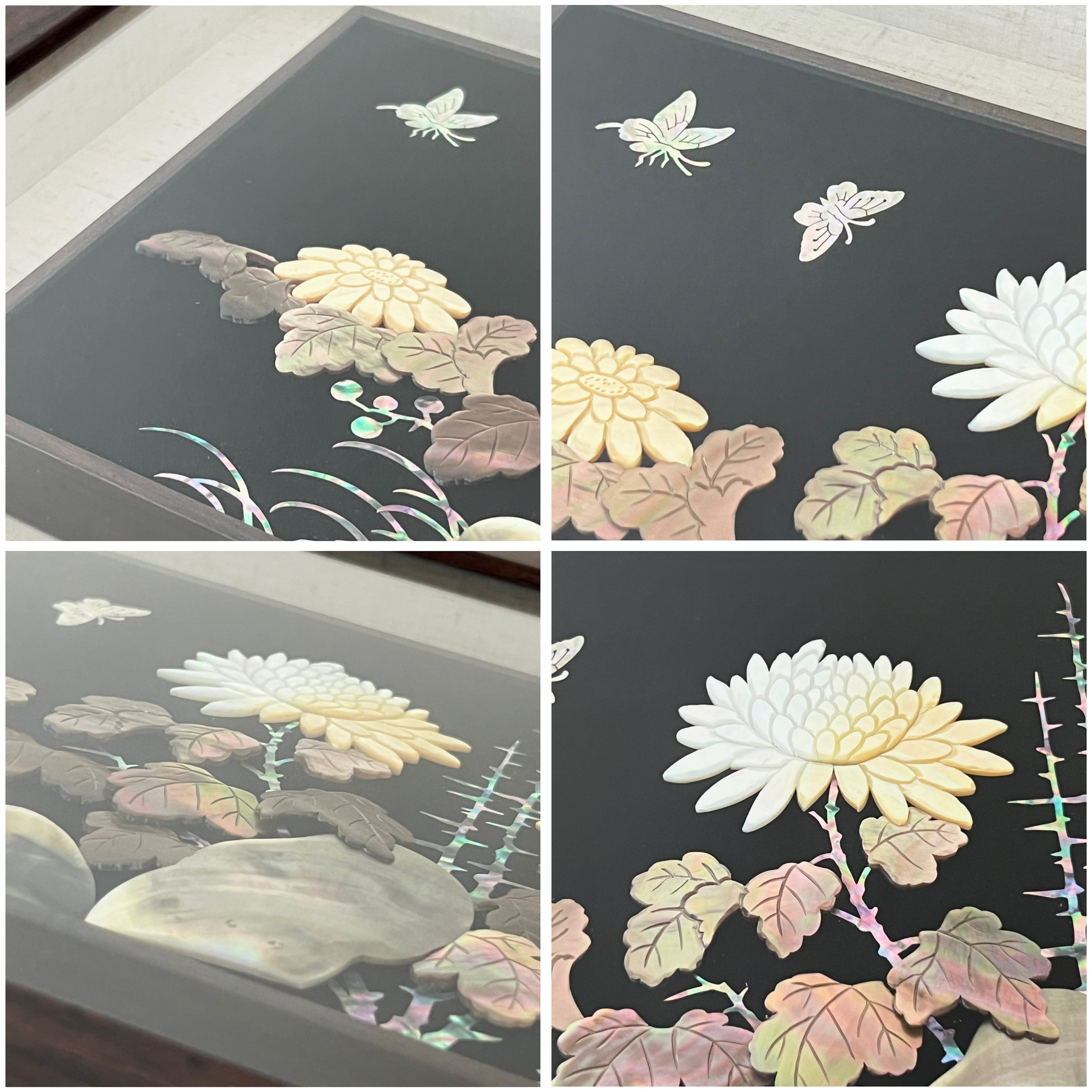 韓国産螺鈿美術パネル：横長、貝殻全体に菊模様 - Etsy 日本
