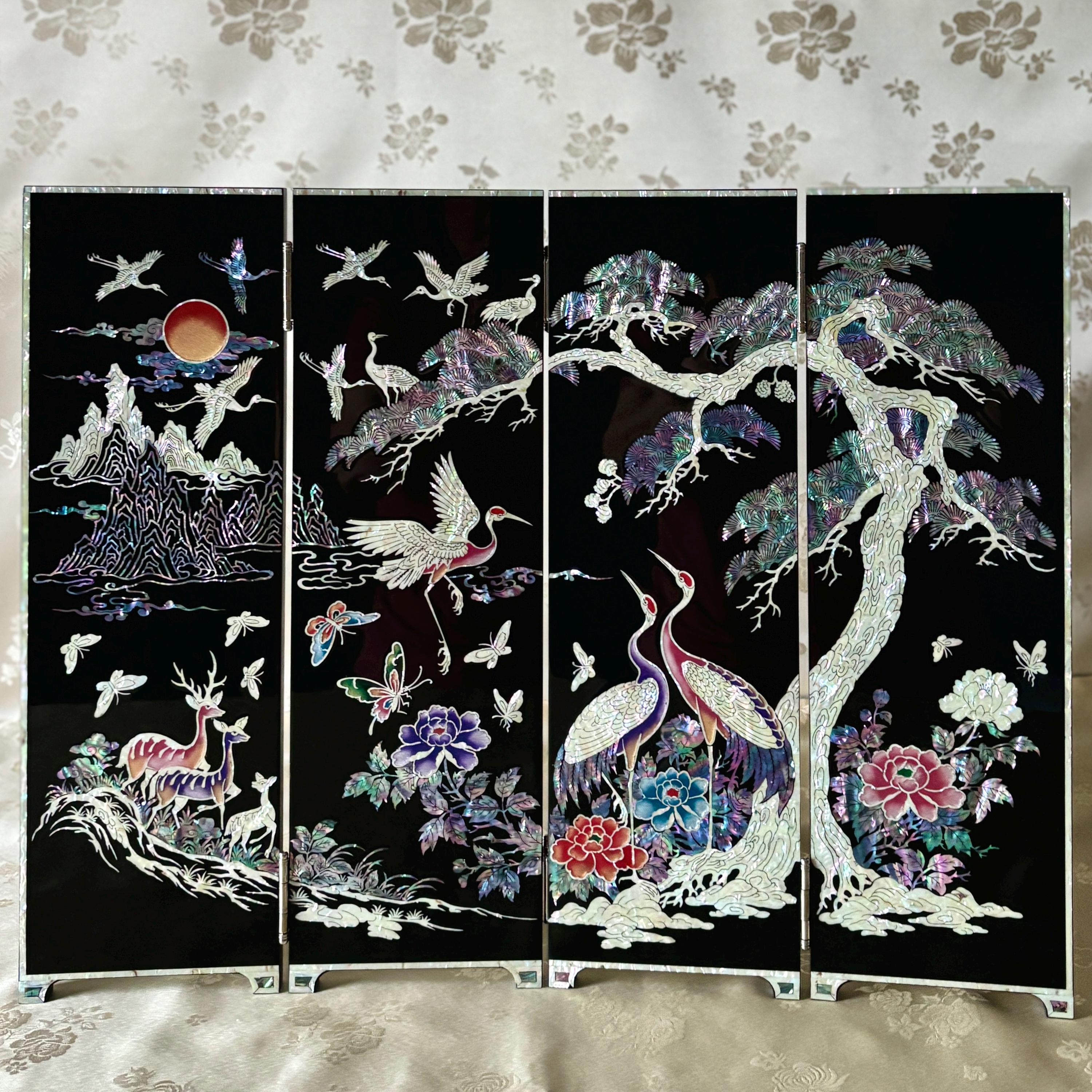 値下げします。五月屏風　螺鈿 韓国螺鈿屏風：壮大なスケール、長寿のモチーフ - Etsy 日本