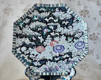 韓国産螺鈿八角皿：アワビに菊と蝶 - Etsy 日本