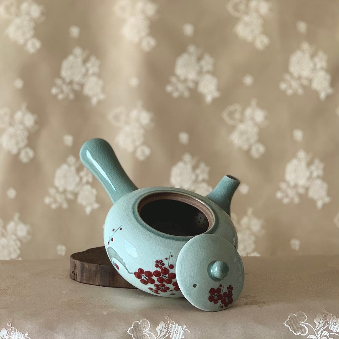 Korean Traditional Celadon Tea Set Red Flower Pattern Etsy Australia
