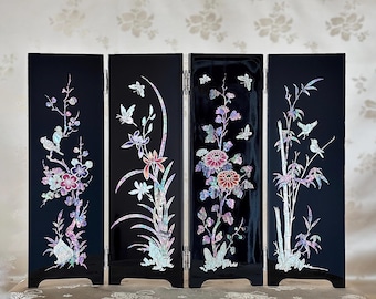美しいヴィンテージの漆器 鳥と花の装飾箱　韓国の伝統工芸　美術品　螺鈿 ヴィンテージ韓国漆パネル：螺鈿細工、鳥と花 - Etsy 日本