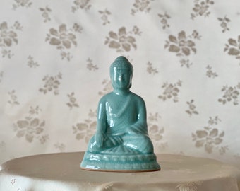 Korean Traditional Celadon Seated Buddha Statue in Meditation (청자 가부좌 부처상)