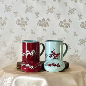 Korean Celadon Tea Mug: Plum Blossom Motif