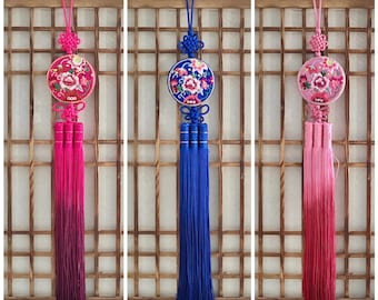 Circle Shaped Handmade Norigae (노리개)- Accessory for Korean Traditional Cloth or Bag, Fashion Accessory with Flower Pattern