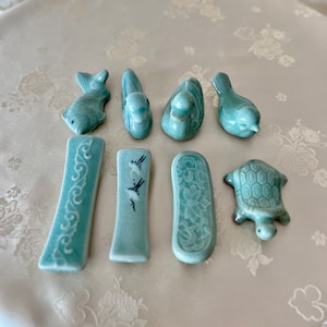 Korean Traditional Handmade Celadon Spoon and Chopstick Rest 청자 젓가락 받침 모음 image 1