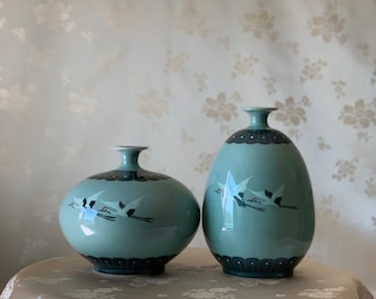 大型韓国青磁十瓶花瓶鶴雲飾高麗青磁雲鶴文酒甁 - Etsy 日本