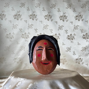 Korean Traditional Handmade wearable papier-mâché Colored Mask (Tal) Used in Religious Ceremonies or Dance (전통 탈춤 목재 각시탈)