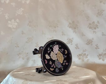 Korean Mother of Pearl Table (Soban): Peony and Butterfly Motif on Black Ground