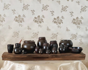 Korean Traditional Handmade JangDokDae Set of Miniature Earthenware Dishes 17 pieces (장독대 미니어쳐 장식 세트)