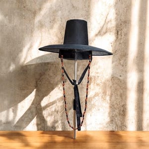 Timeless Korean Traditional Wide‑Brimmed premium Double‑Layered Hat “Gat” – A Symbol of Gentle Authority with Optional Accessorie (이중 흑립 갓)