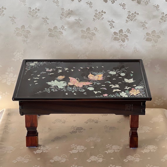 Korean Traditional Handmade Mother of Pearl Foldable Tea Table With Butterflies and Flowers Pattern Etsy