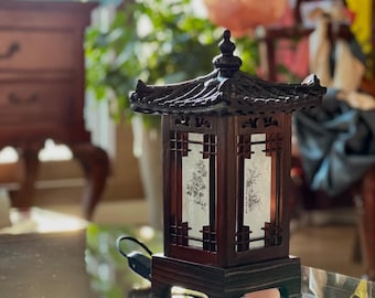 Korean Accent Handmade Table Lamp, Tiled Roof (Giwa) Motif, Medium Scale