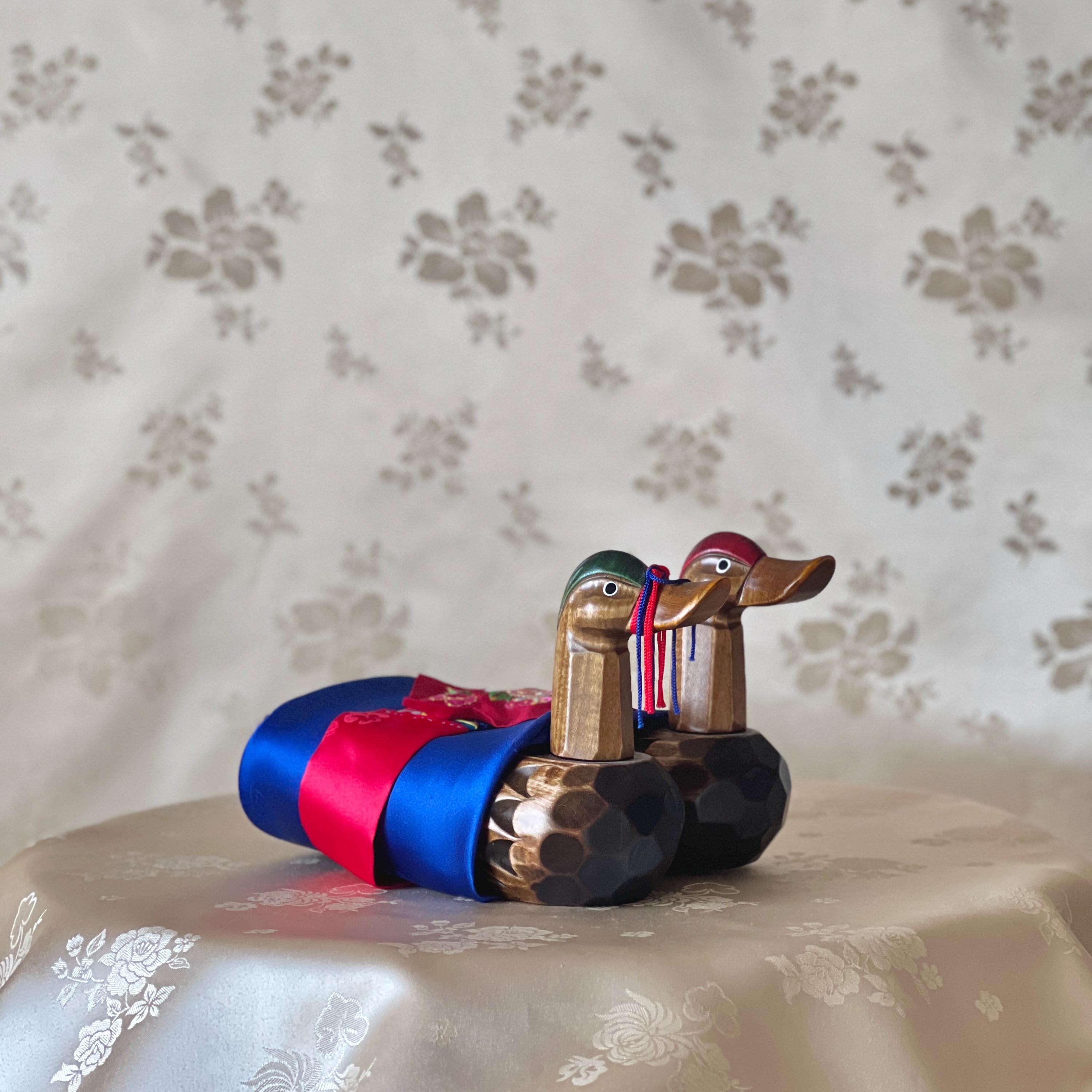 Timeless Pair of Hand-Carved Wooden Korean Wedding Ducks – A Pledge of Fidelity and Harmony (목각 기러기 한쌍)