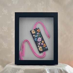 Korean Traditional Handmade Embroidered Peony Norigae (Tassel) for Luck in Frame (자수 목단문 노리개 액자)