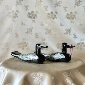 Korean Mother-of-Pearl Wedding Duck Pair: Traditional Ceremonial Ducks in Black