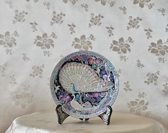 Korean Mother-of-Pearl Decorative Plate: Peacock Motif