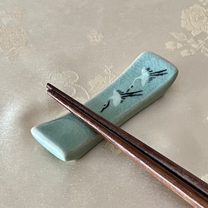 Korean Traditional Handmade Celadon Spoon and Chopstick Rest 청자 젓가락 받침 모음 Cranes