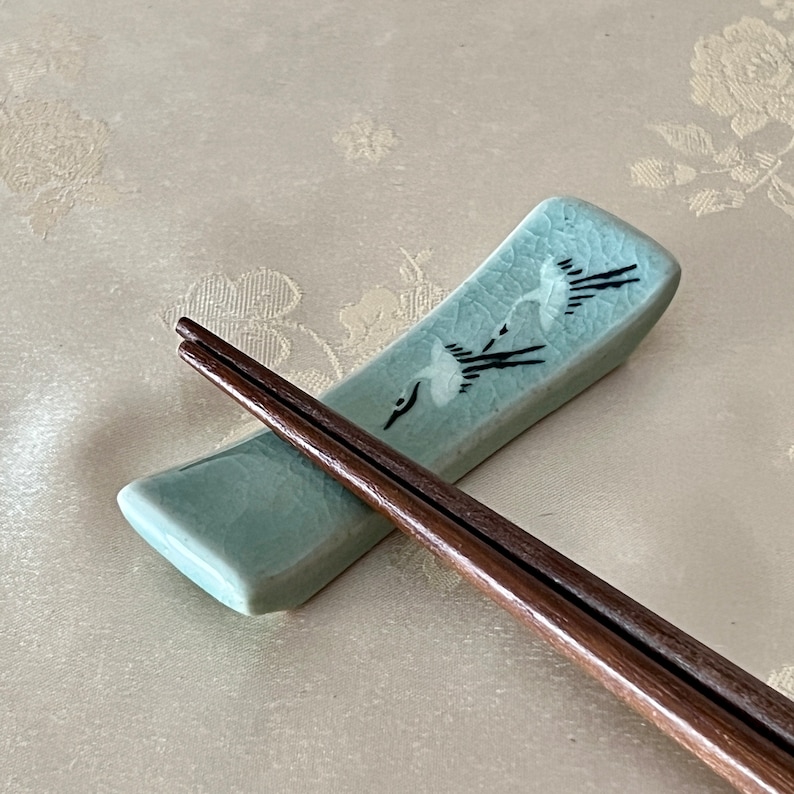 Korean Traditional Handmade Celadon Spoon and Chopstick Rest 청자 젓가락 받침 모음 Cranes