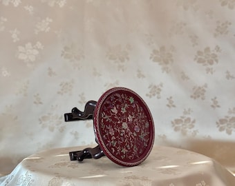 Korean Mother of Pearl Table (Soban): Peony and Butterfly Motif on Wine Ground
