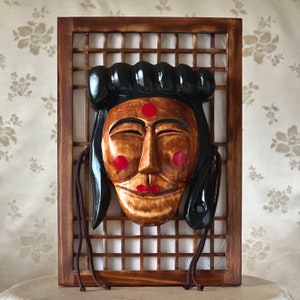 Korean Traditional Handmade Wooden Mask used in Hahoe Village for Religious Ceremonies or Dance with Frame Option (전통 하회 각시탈)