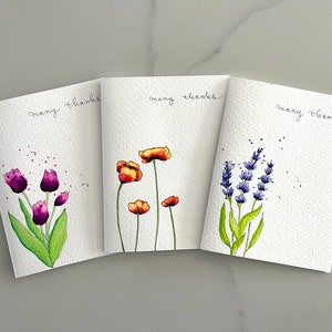 Original Hand Painted Watercolor Flower Mothers Day Card Set - Floral Greeting Warm Message  Thank You Notecard set