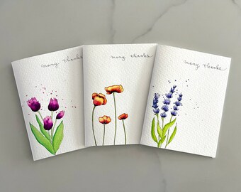 Original Hand Painted Watercolor Flower Mothers Day Card Set - Floral Greeting Warm Message  Thank You Notecard set