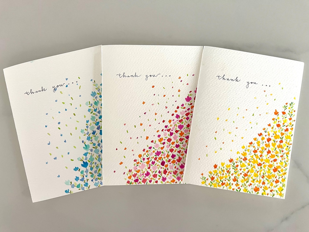 Original Hand Painted Watercolor Flower Thank You Card Set - Spring ...