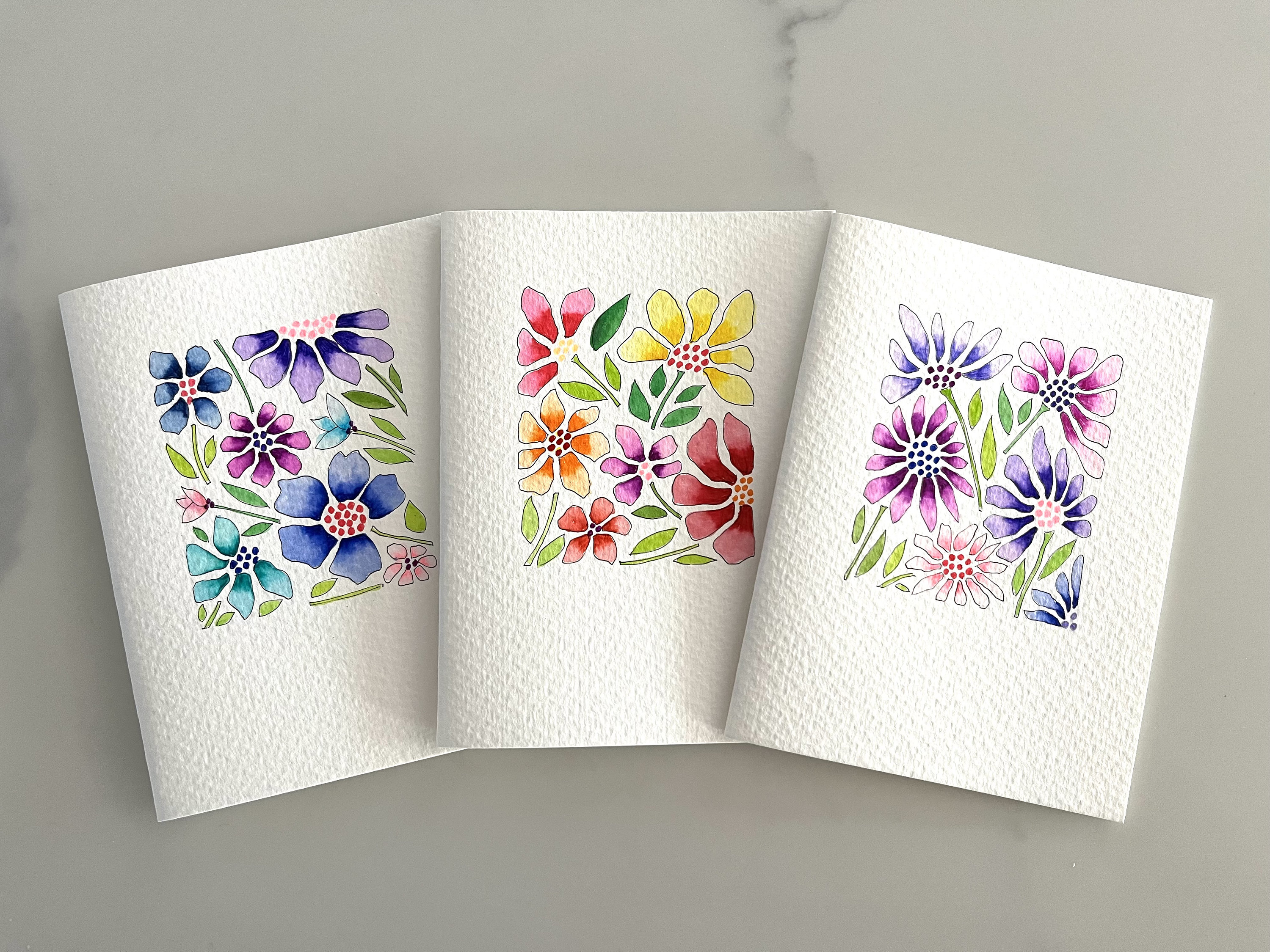 Original Hand Painted Watercolor Modern Flower Mothers Day Card Set ...