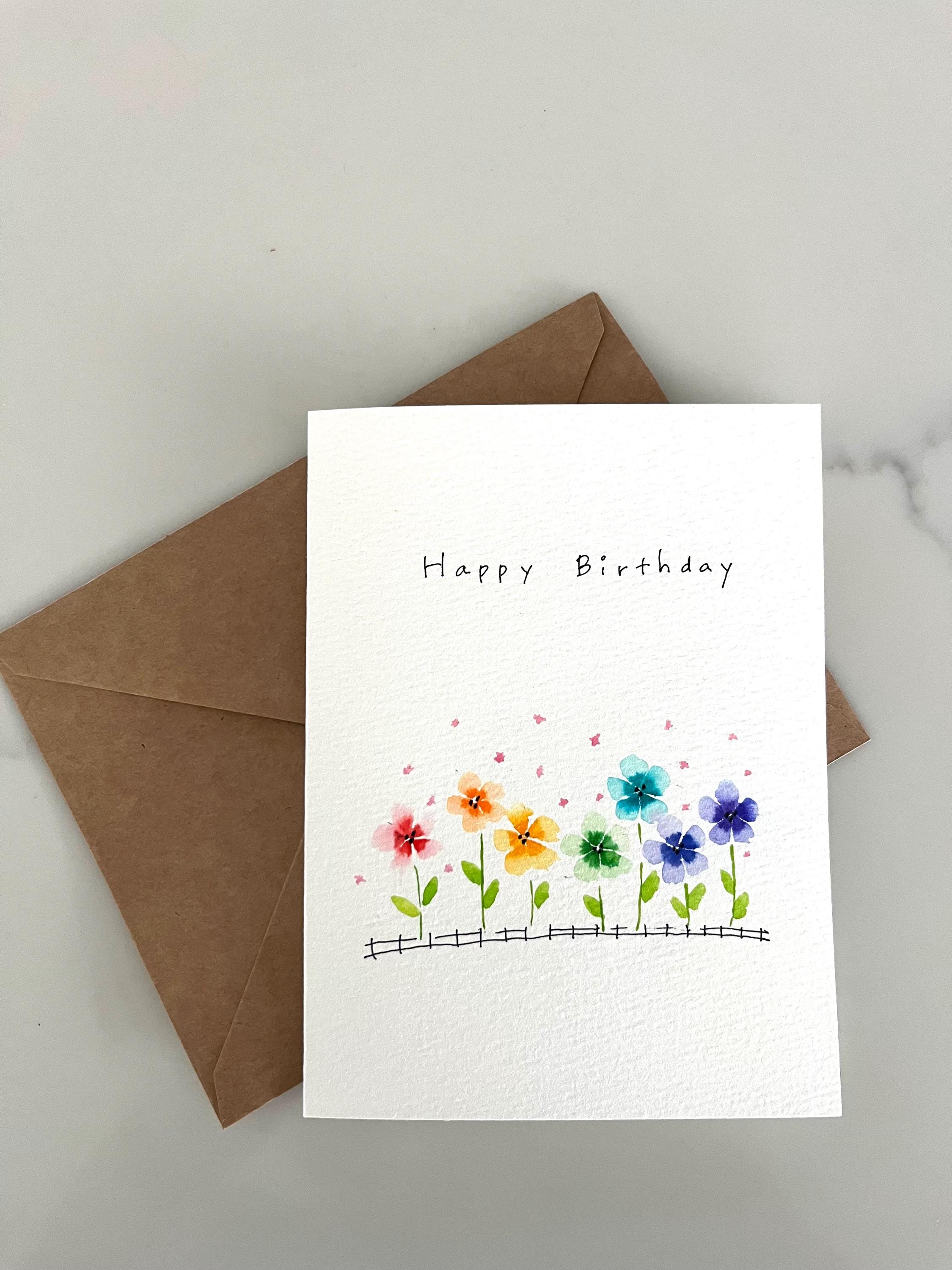 Original Hand Painted Watercolor Birthday Card Set – Rainbow Cake ...