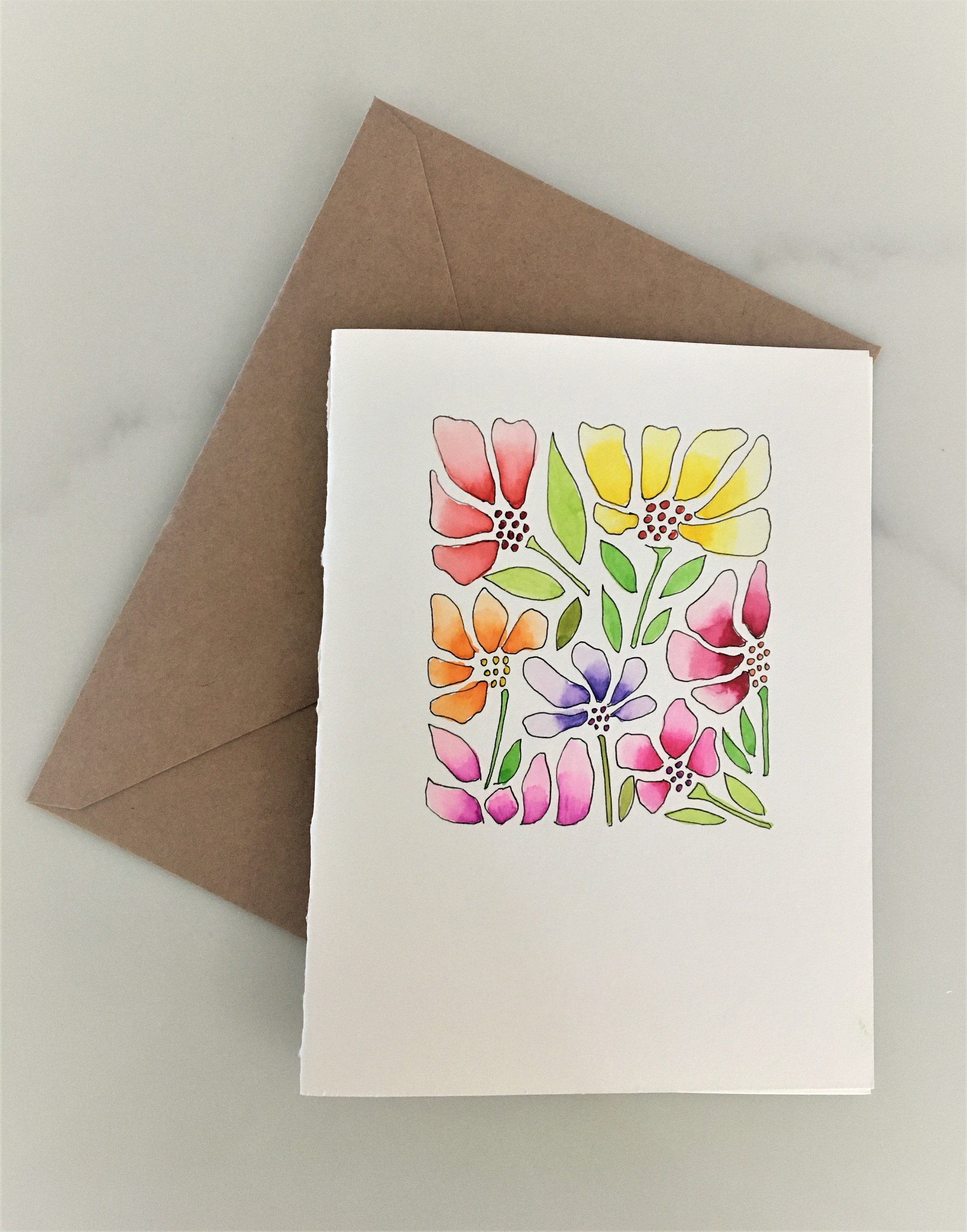 Original Hand Painted Watercolor Modern Flower Card Set | Etsy