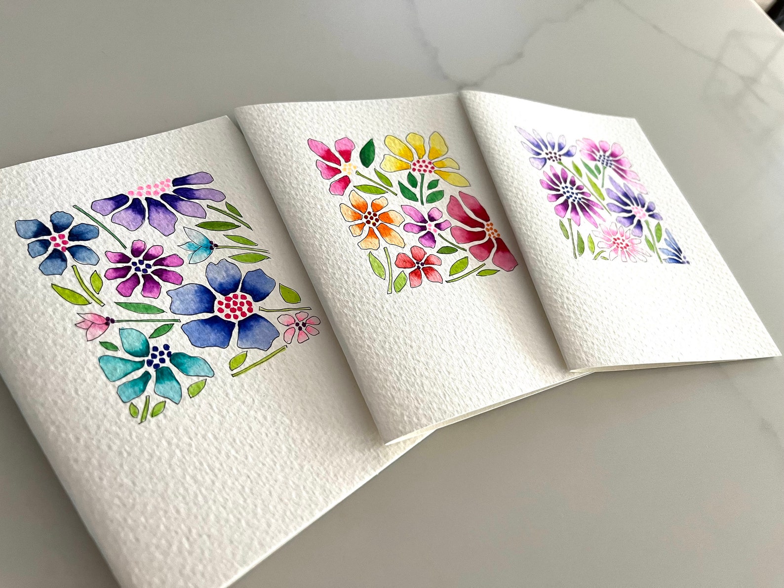 Original Hand Painted Watercolor Modern Flower Mothers Day Card Set ...