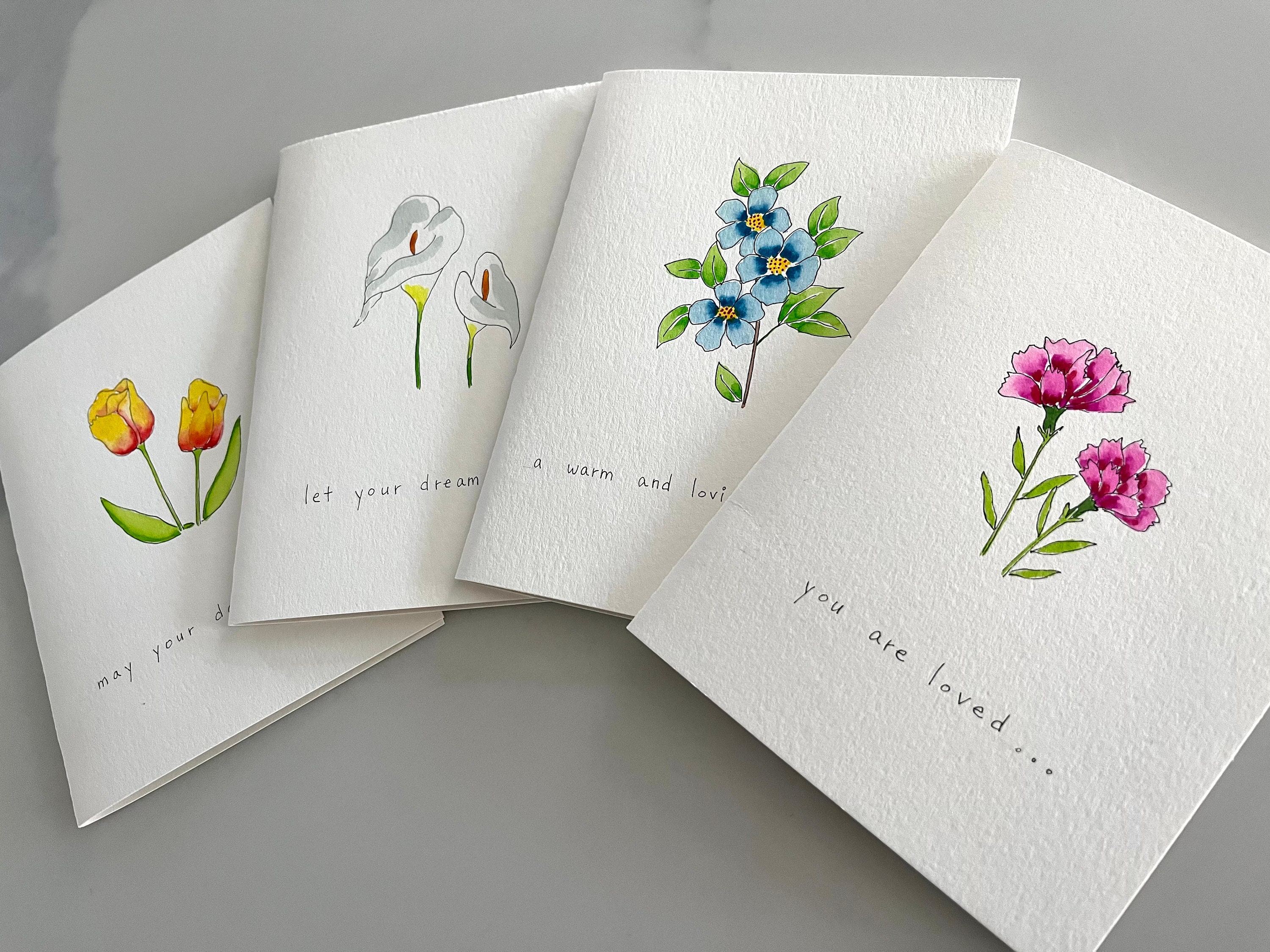 Original Hand Painted Watercolor Flower Mothers Day Card Set - Floral ...