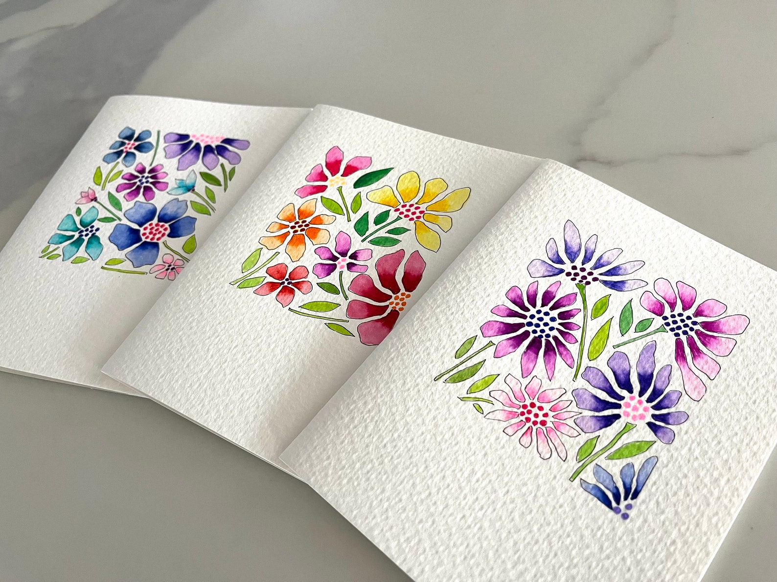 Original Hand Painted Watercolor Modern Flower Mothers Day Card Set ...