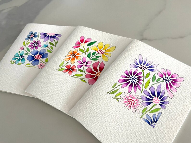 Original Hand Painted Watercolor Modern Flower Mothers Day Card Set ...