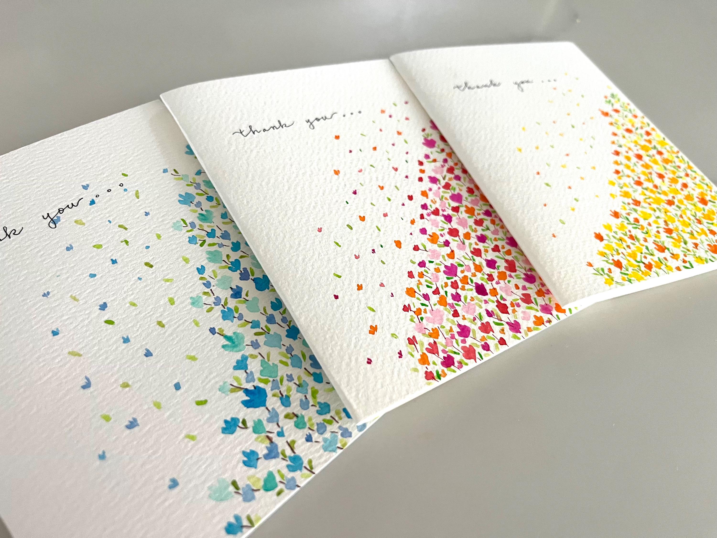 Original Hand Painted Watercolor Flower Thank You Card Set - Spring ...