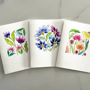 Original Hand Painted Watercolor Modern Flower Mothers Day Card Set - Floral Anniversary, Birthday Greeting Card Set - Thank You Card Set